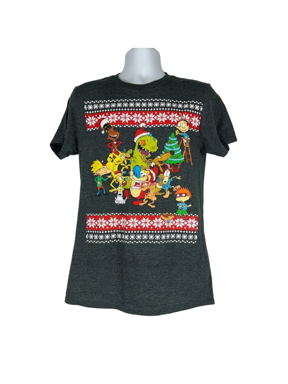 Nickelodeon Mens Christmas Graphic T-Shirt Size M Gray Casual Crewneck